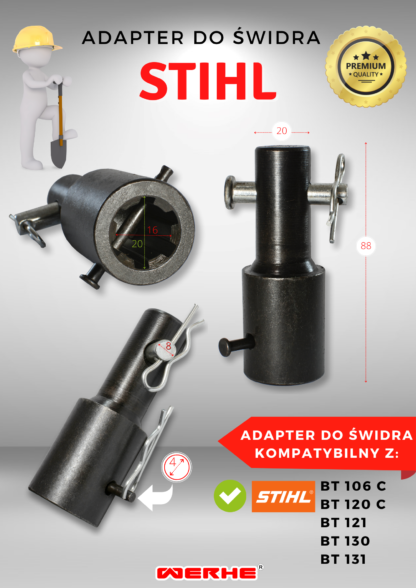 Wiertło do gleby 40 mm H podwójnie plecione z adapterem Stihl