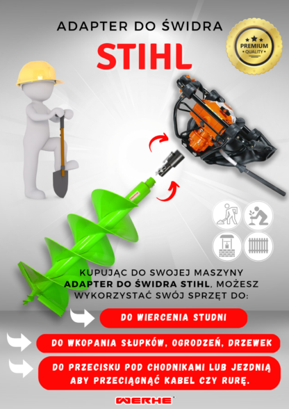 Wiertło do gleby 40 mm H podwójnie plecione z adapterem Stihl