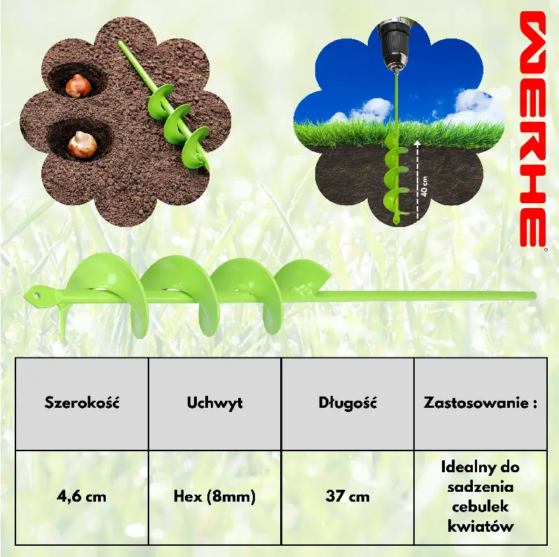 Świder do gleby 46x370 mm - wąskie otwory pod rośliny, słupki i instalacje - obrazek 2