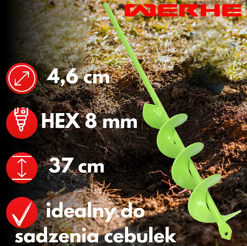 Świder do gleby 46x370 mm - wąskie otwory pod rośliny, słupki i instalacje - obrazek 3