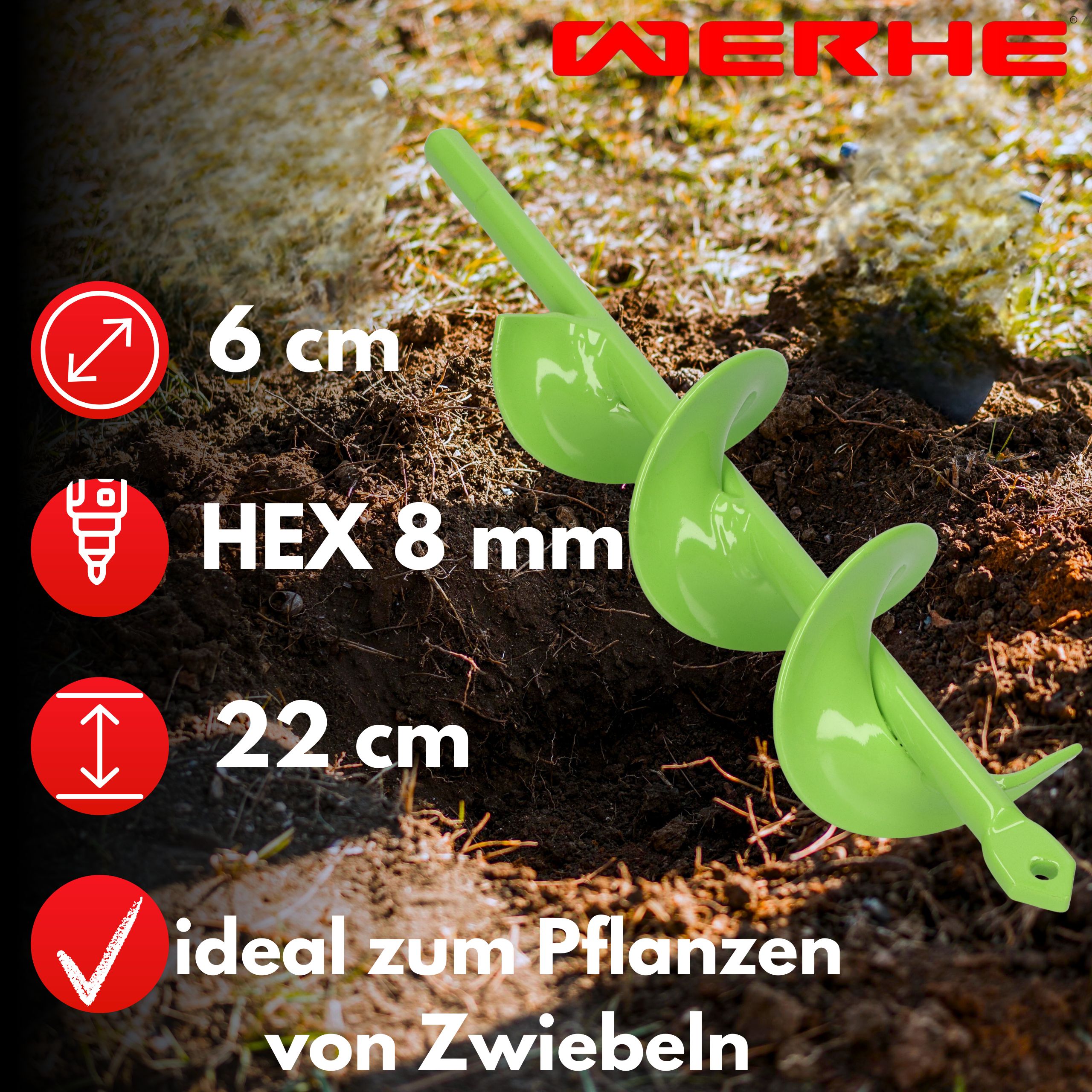 Świder do gleby 60x220 mm - wąskie otwory pod rośliny, słupki i instalacje - obrazek 3