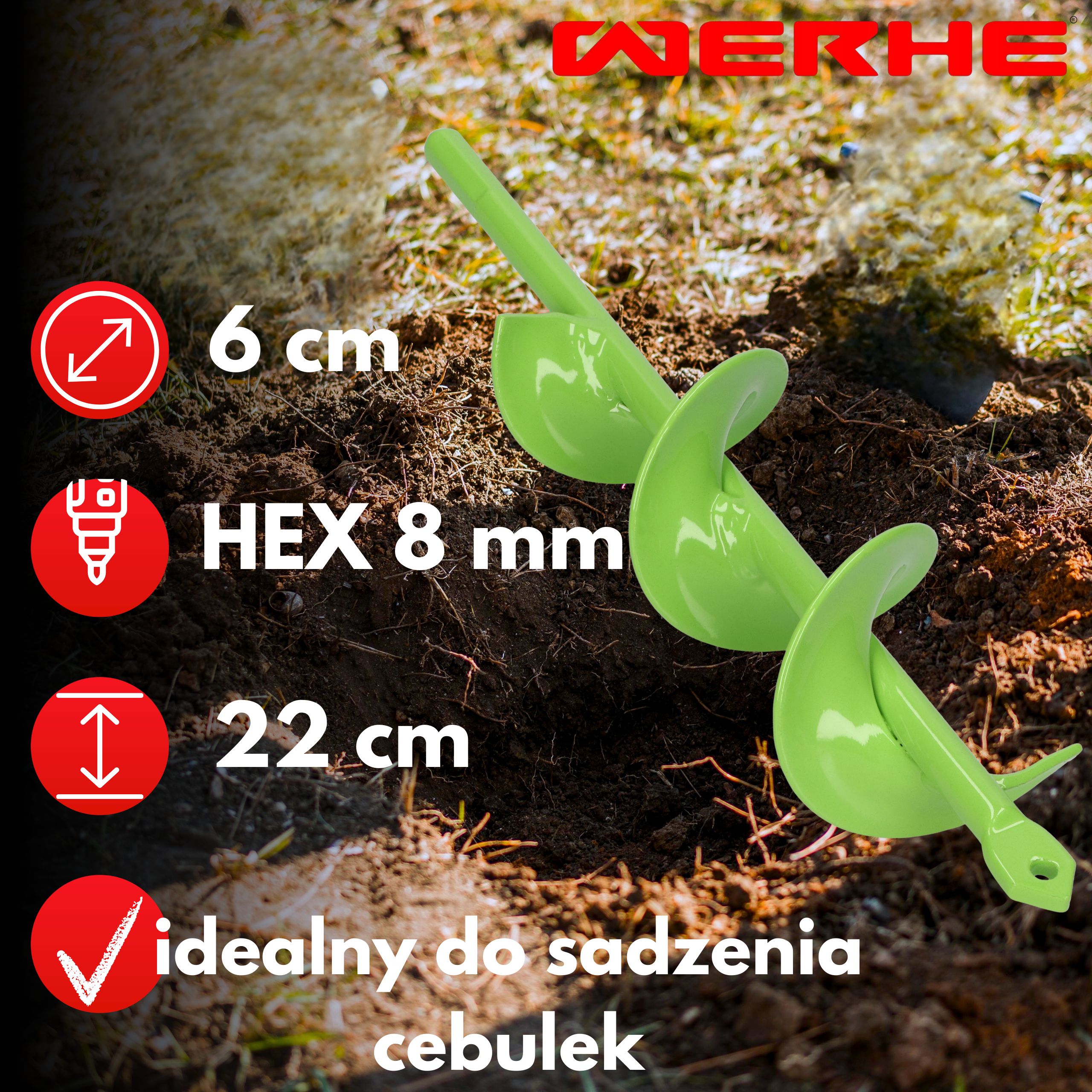 Świder do gleby 60x220 mm - wąskie otwory pod rośliny, słupki i instalacje - obrazek 7