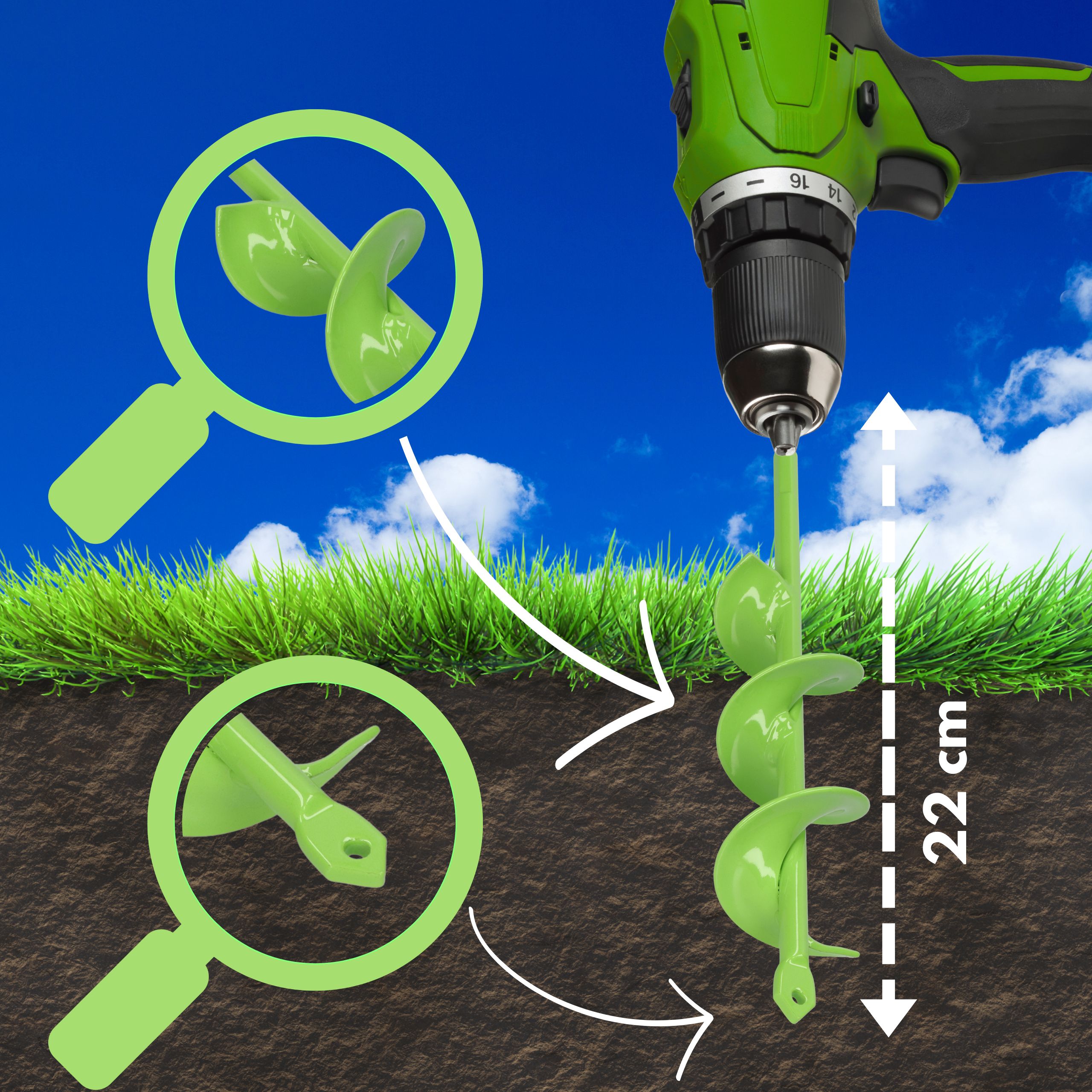 Świder do gleby 60x220 mm - wąskie otwory pod rośliny, słupki i instalacje - obrazek 4