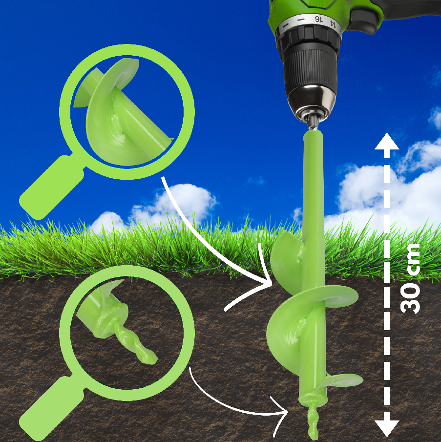 Świder do ziemi 80x300 mm do wkrętarki – sadzenie, drenaż i montaż w ogrodzie - obrazek 7